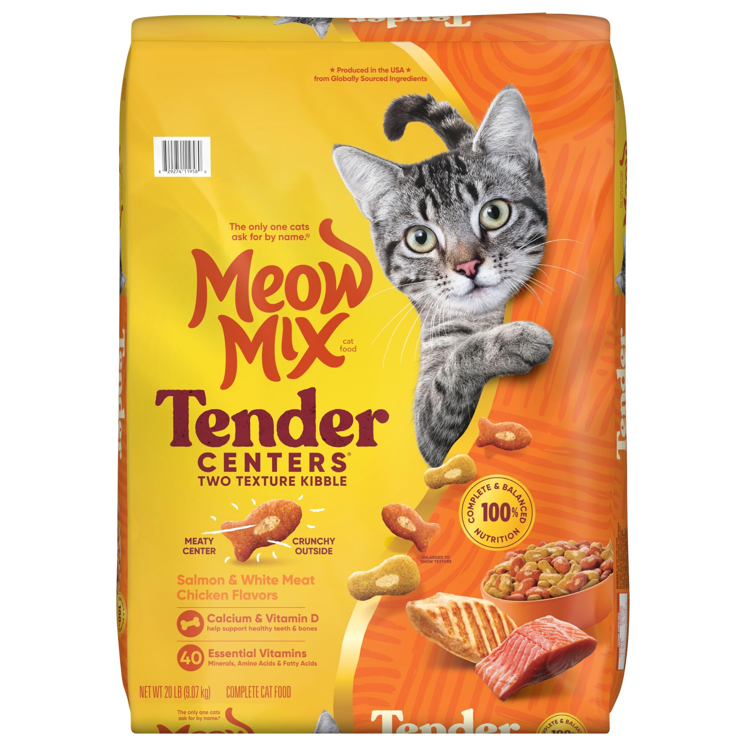 Meow Mix centros tiernos, bolsa de 20 libras para familias de gatos.