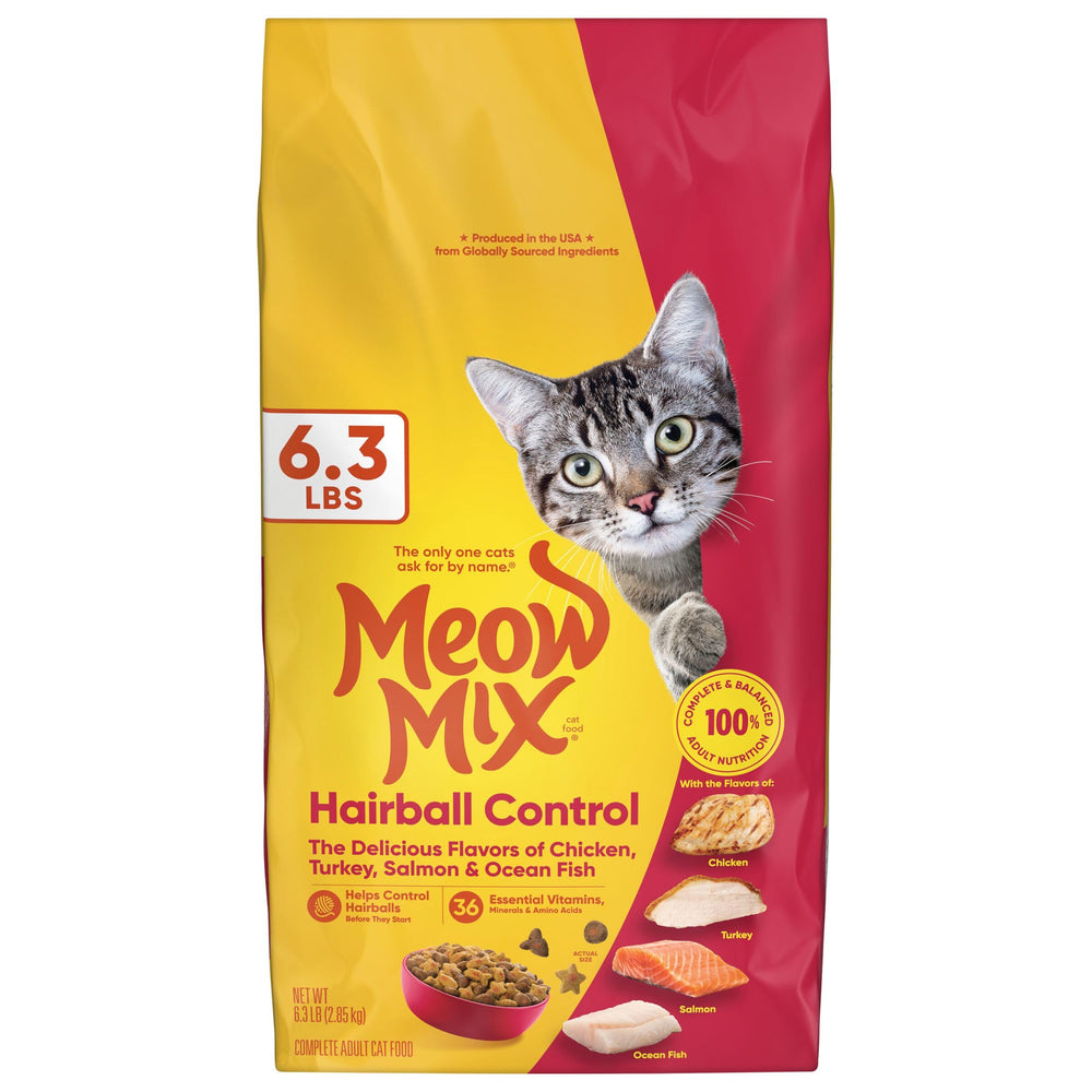 Meow Mix control de bolas de pelo, croquetas para gatos adultos, ayuda a gestionar bolas