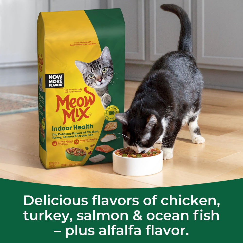 Meow Mix Indoor Health, sabor pollo para gatos en casa.