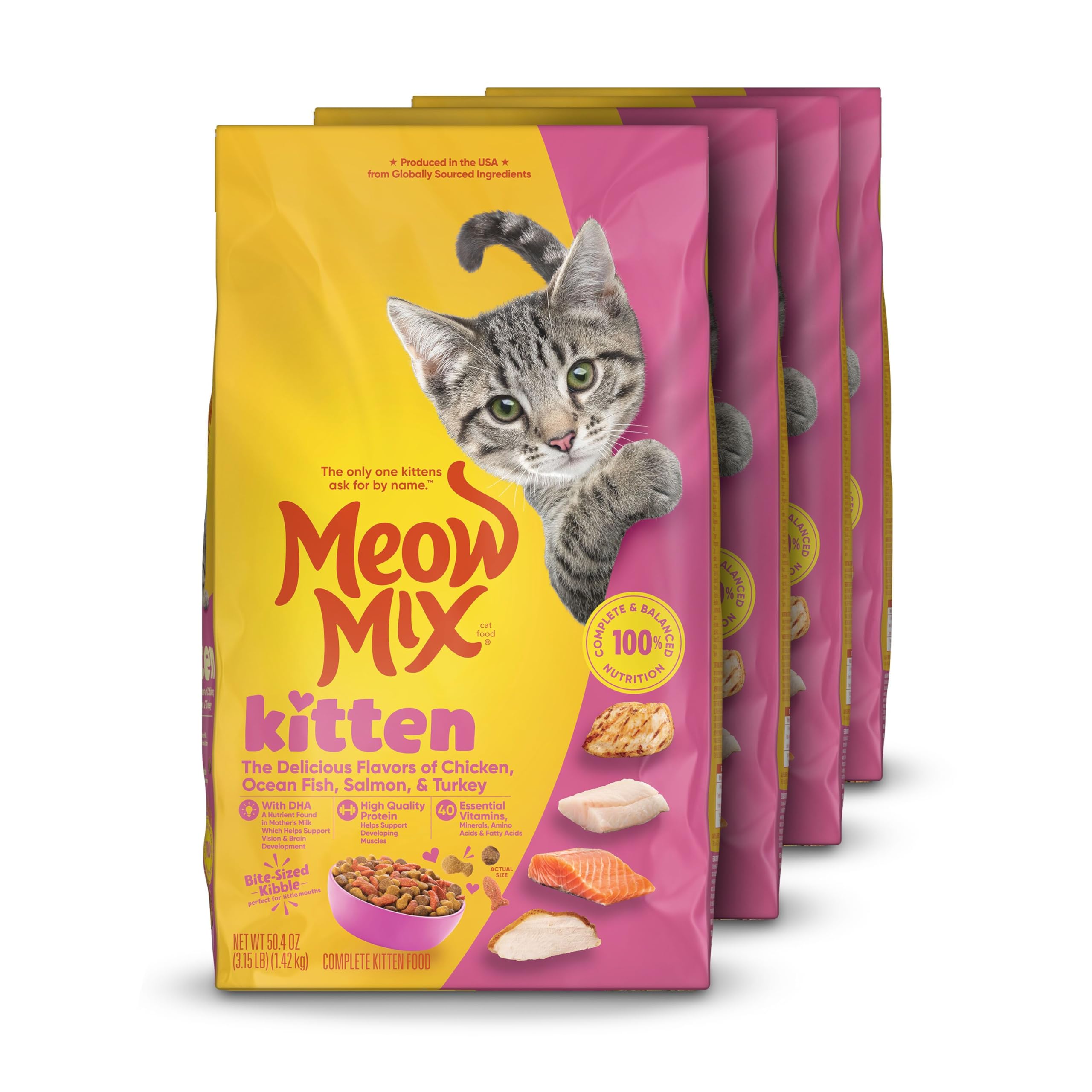 Meow Mix Kitten Li’l Nibbles, bolsa de 3.15 lb, croquetas para gatitos en crecimiento.