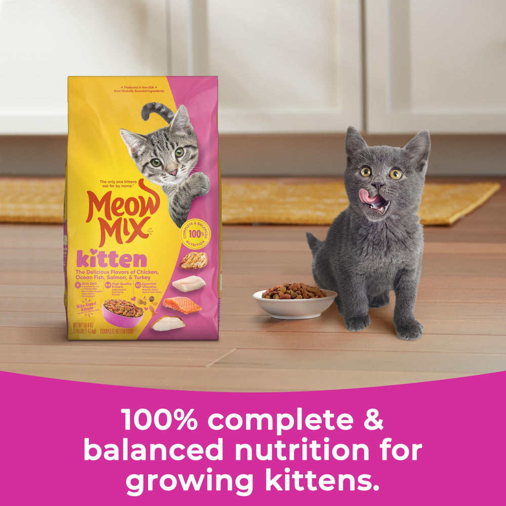 Meow Mix Kitten Li’l Nibbles, croquetas en tamaño bocado, ideal para gatitos curiosos.