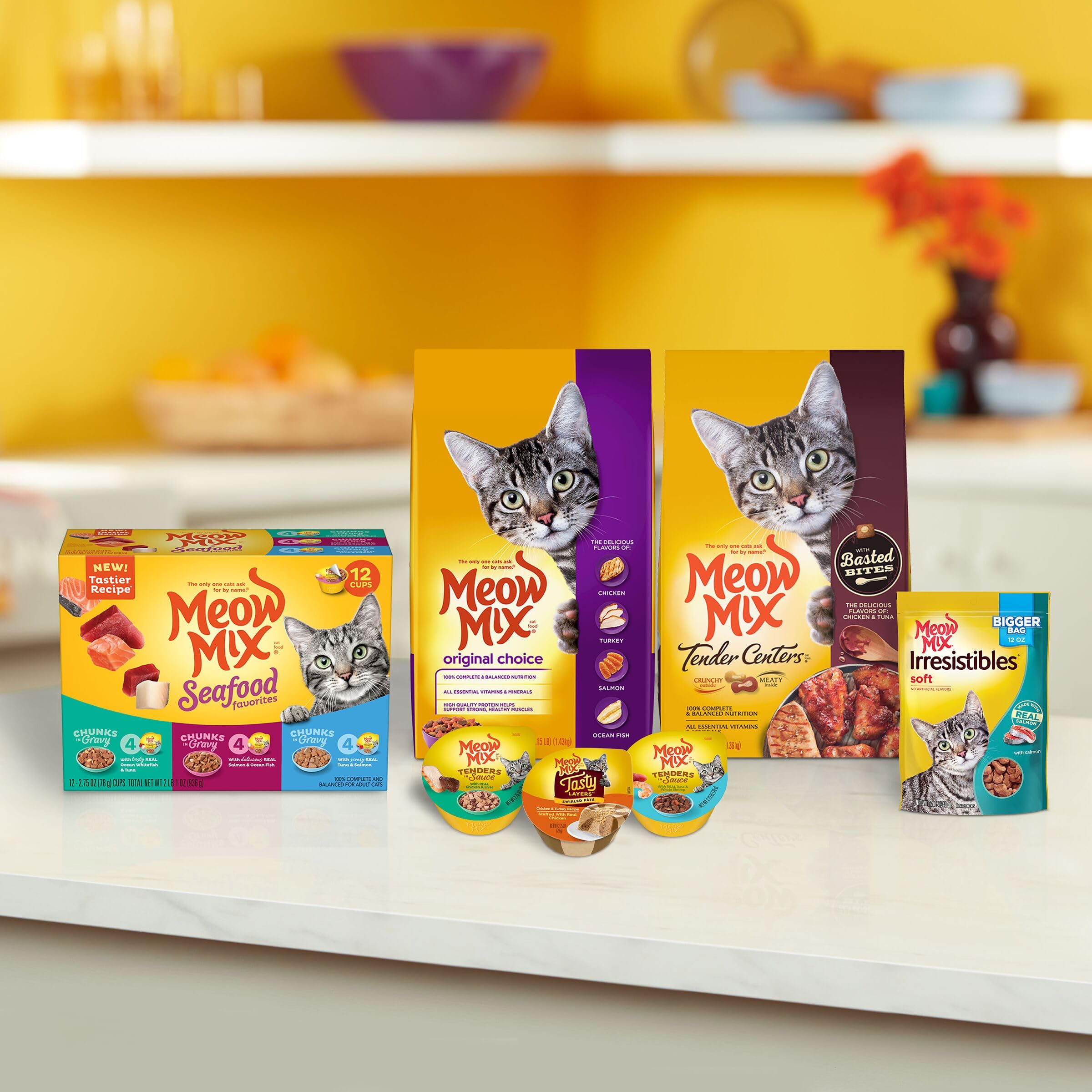 Meow Mix Original Choice vitaminas y minerales para la salud diaria.