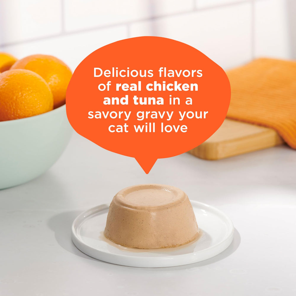 Meow Mix Paté en Salsa, textura suave para gusto de gatos exigentes.