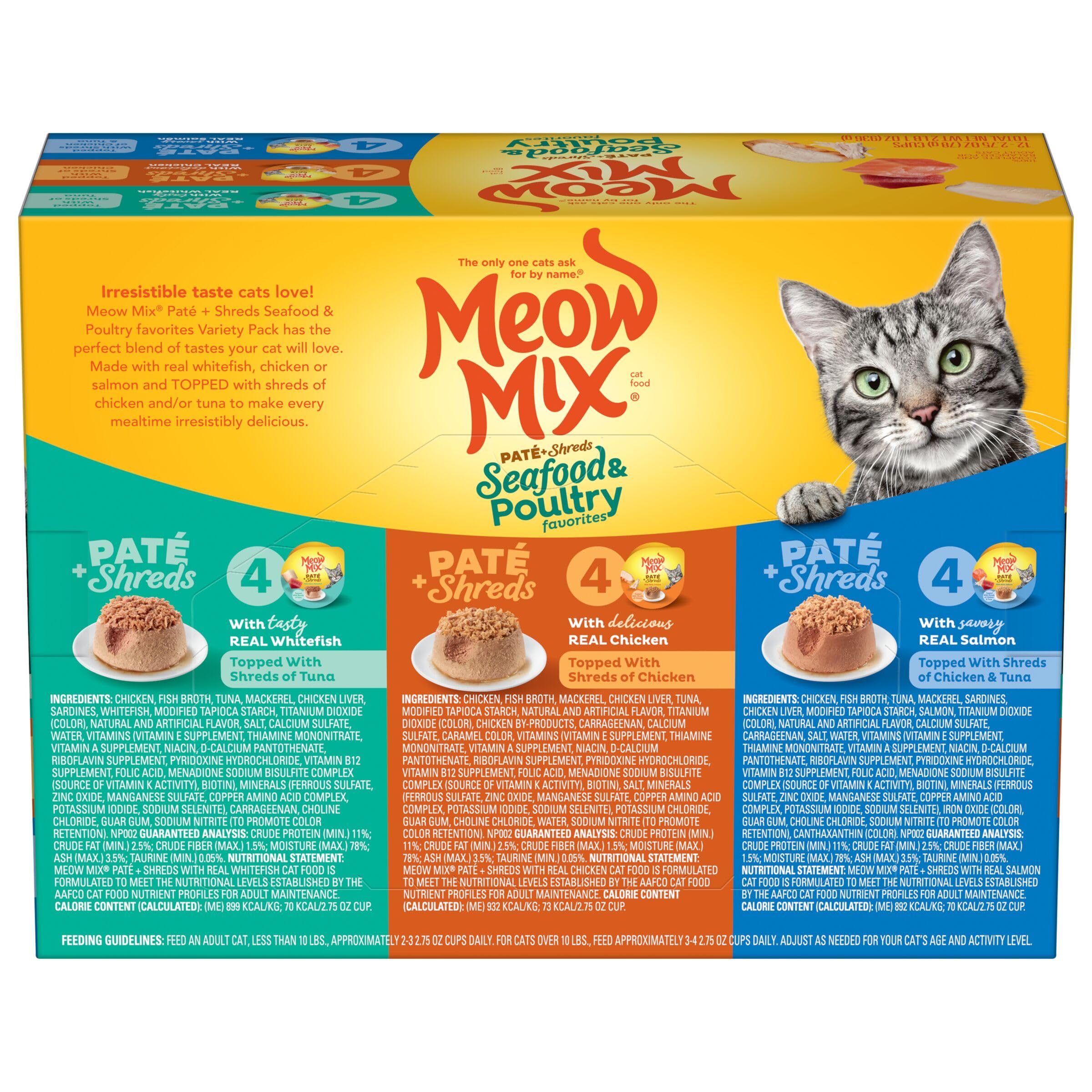 Meow Mix Paté y Trozos ofrece nutrición completa para gatos en todas las etapas