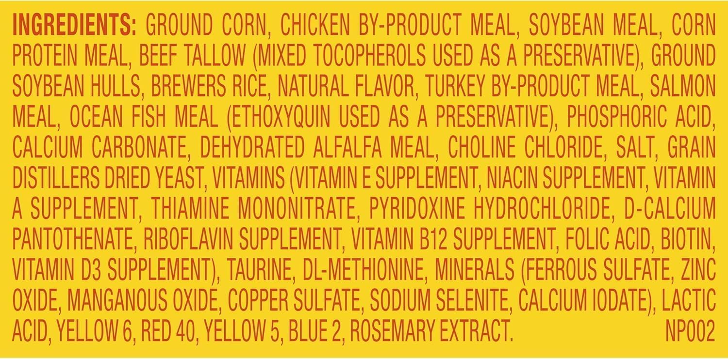 Meow Mix Indoor Health: ingredientes visibles para sabor y nutrición.