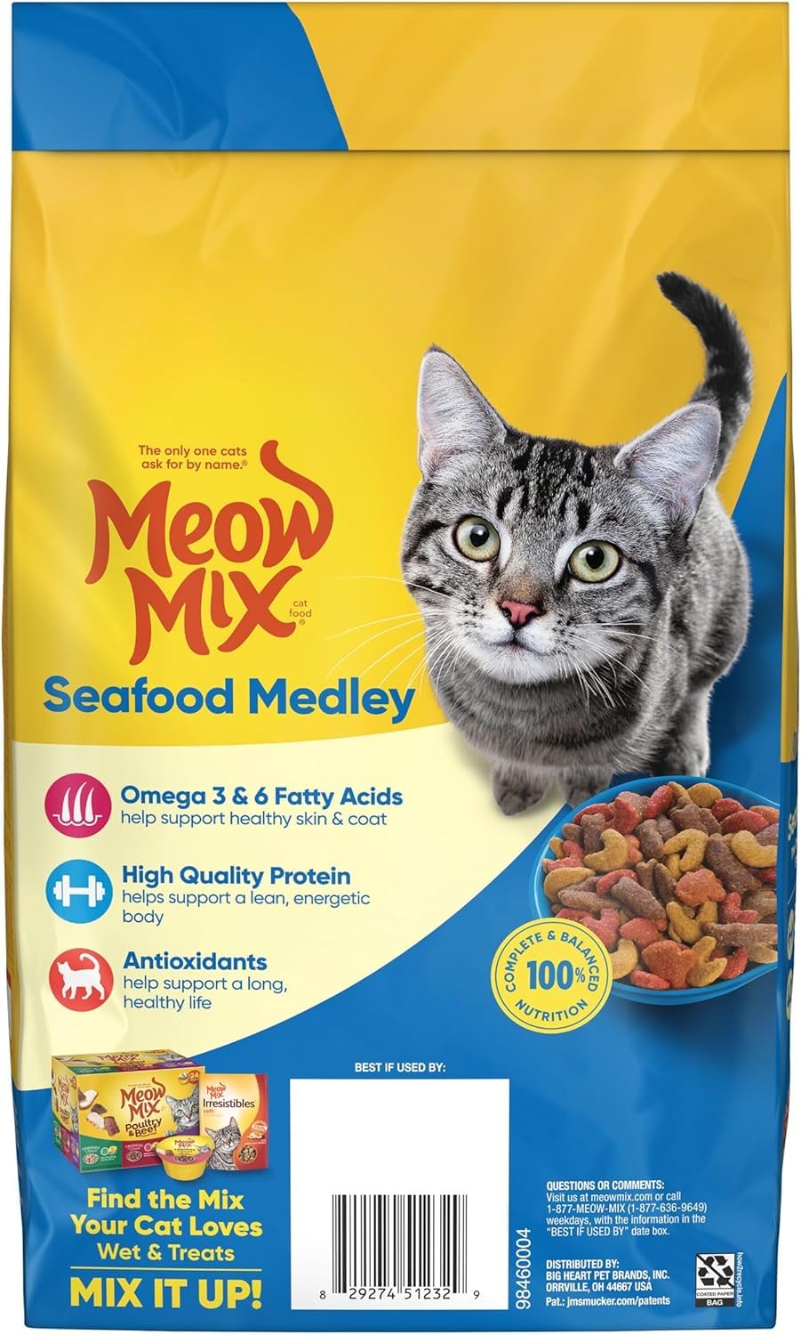 Meow Mix Seafood Medley, paquete de 4 para uso en casa.