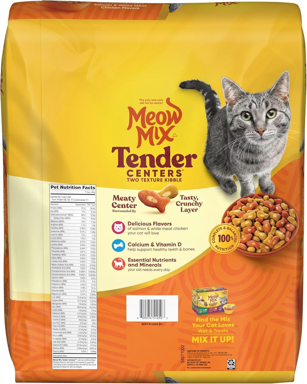 Meow Mix Tender Centers nutrición completa para gatos adultos en cada porción.