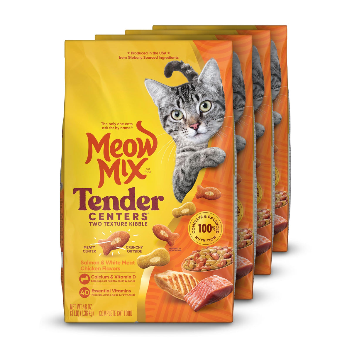 Meow Mix Tender Centers sabor salmón, centro tierno para gatos adultos.