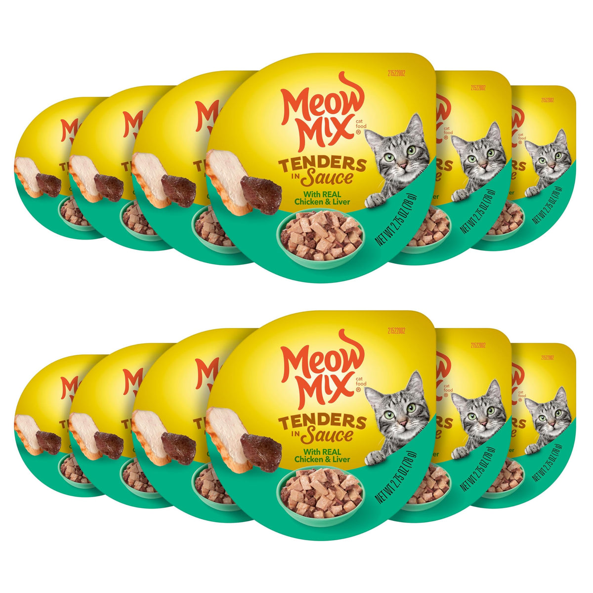 Meow Mix Tenders en Salsa, paquete de 12 tazas, opción práctica para alimentar a tu gato