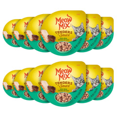 Meow Mix Tenders en Salsa, paquete de 12 tazas, opción práctica para alimentar a tu gato