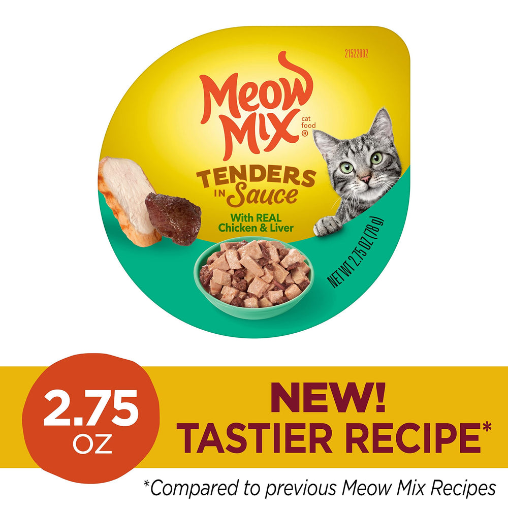 Meow Mix Tenders en Salsa, piezas de pollo e hígado en salsa sabrosa para gatos