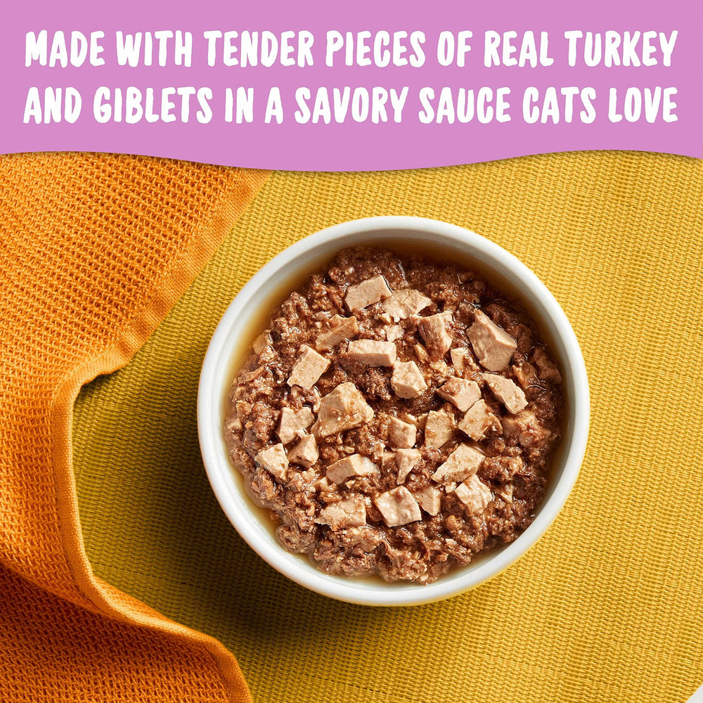 Meow Mix Tenders en Salsa, trozos de pavo en salsa para días activos.