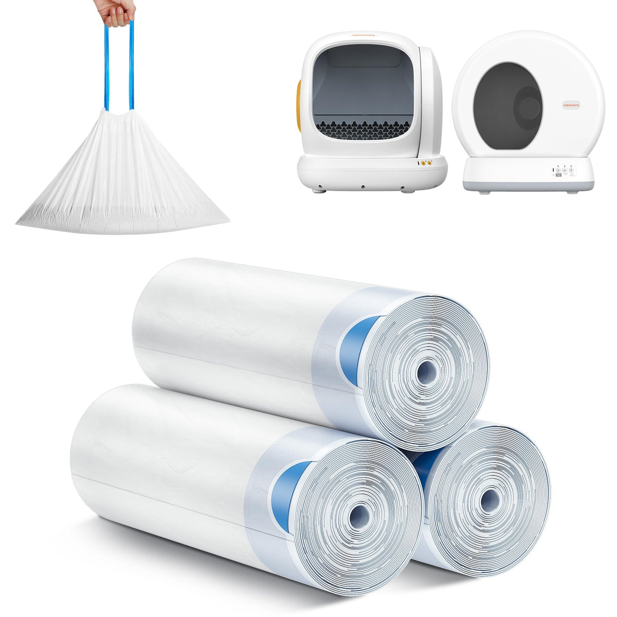 Meowant bolsas liner para caja de arena con doble cordón para cambios rápidos y limpios.