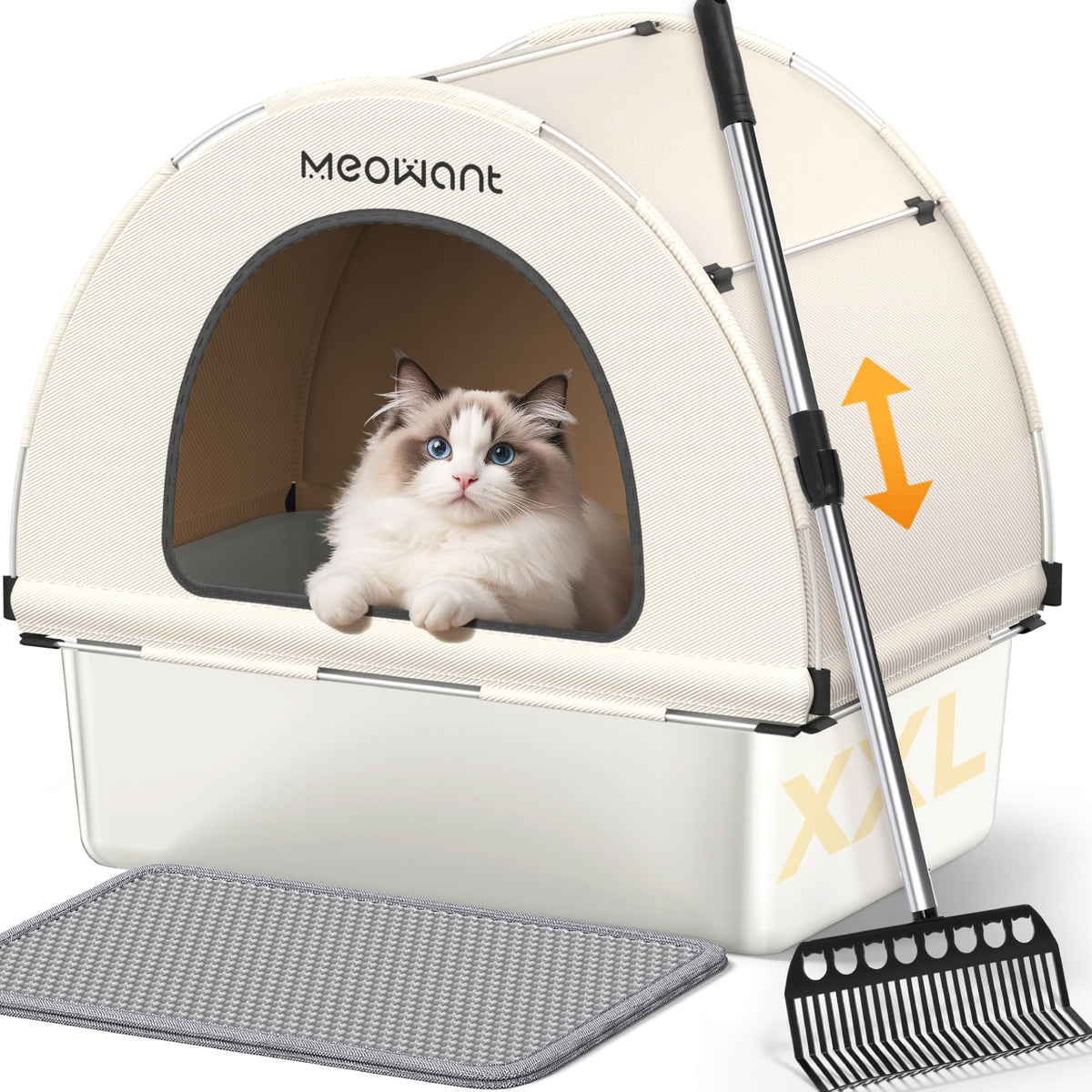 Meowant caja-arena gatos acero inoxidable grande ofrece amplio espacio para felinos.