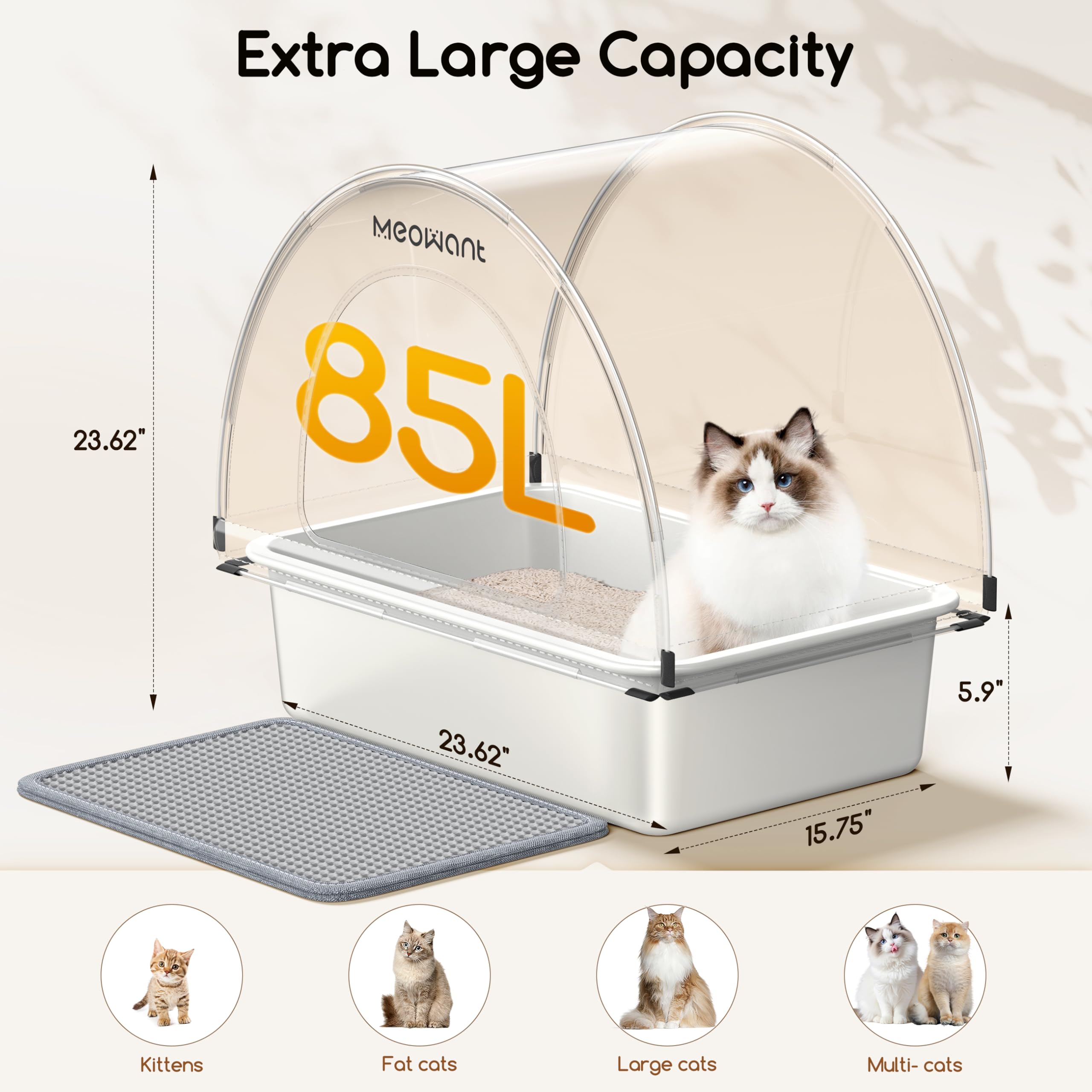 Meowant dimensiones-amplias-85l proporcionan comodidad a gatos grandes.