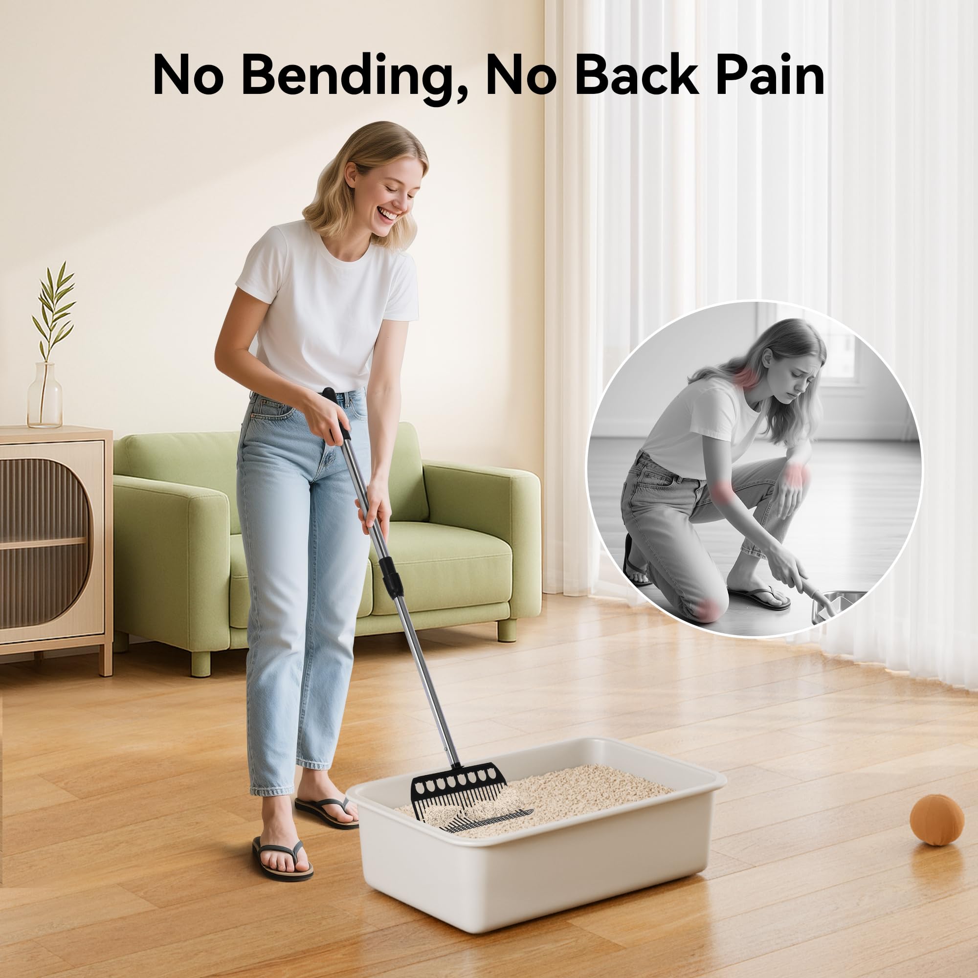 Meowant pala-extensible-limpieza-sin-doblar facilita limpiezas rápidas sin encorvarse.