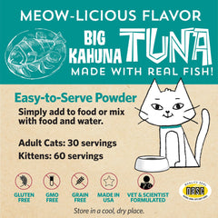 Gato comiendo comida con topper de Meowbiotics Buen Digestivo
