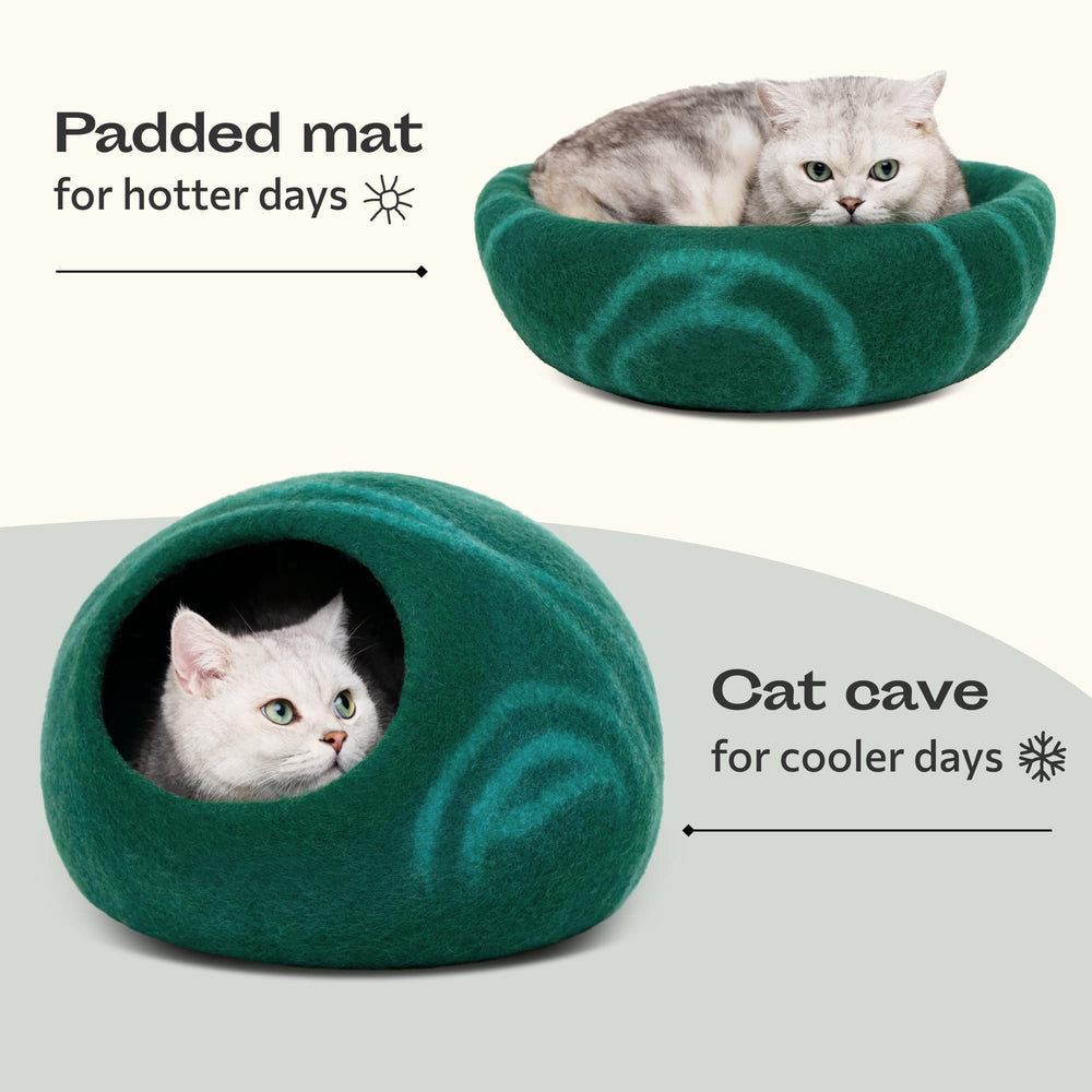 MEOWFIA Cueva de Gato Esmeralda Grande: interior acolchado para confort
