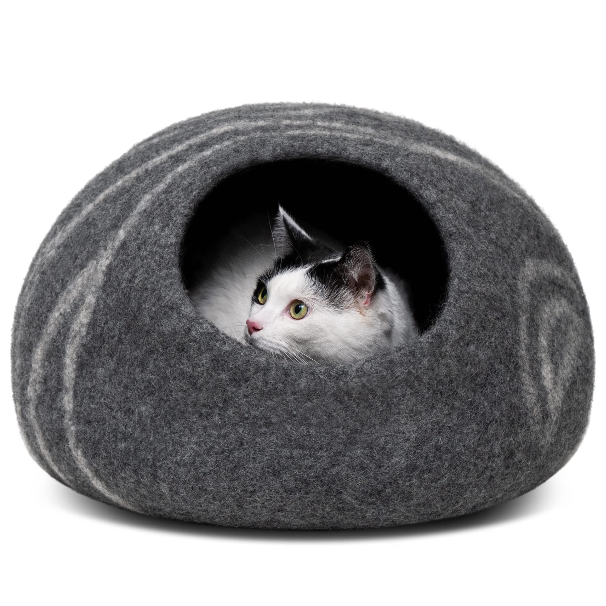 Cueva para gato Meowfia gris oscuro, refugio cálido para dormir.