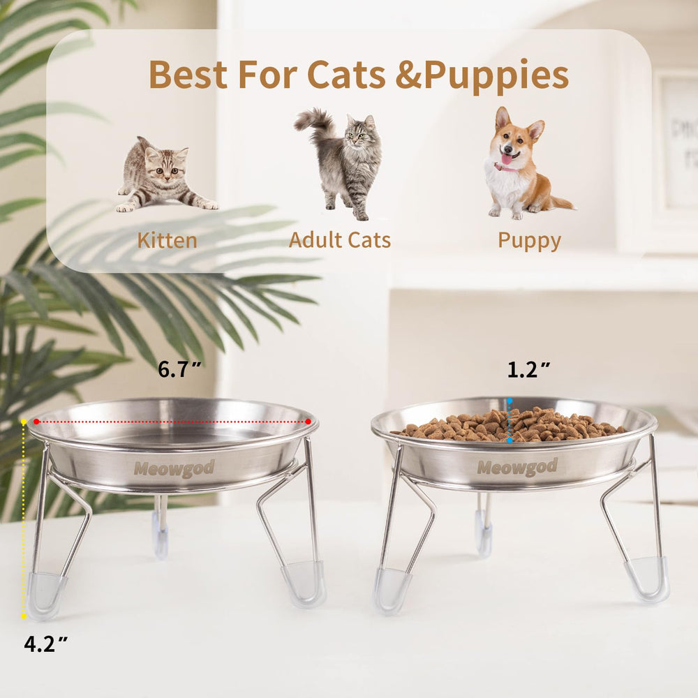 Meowgod juego de dos tazones elevados para gatos y perros pequeños.