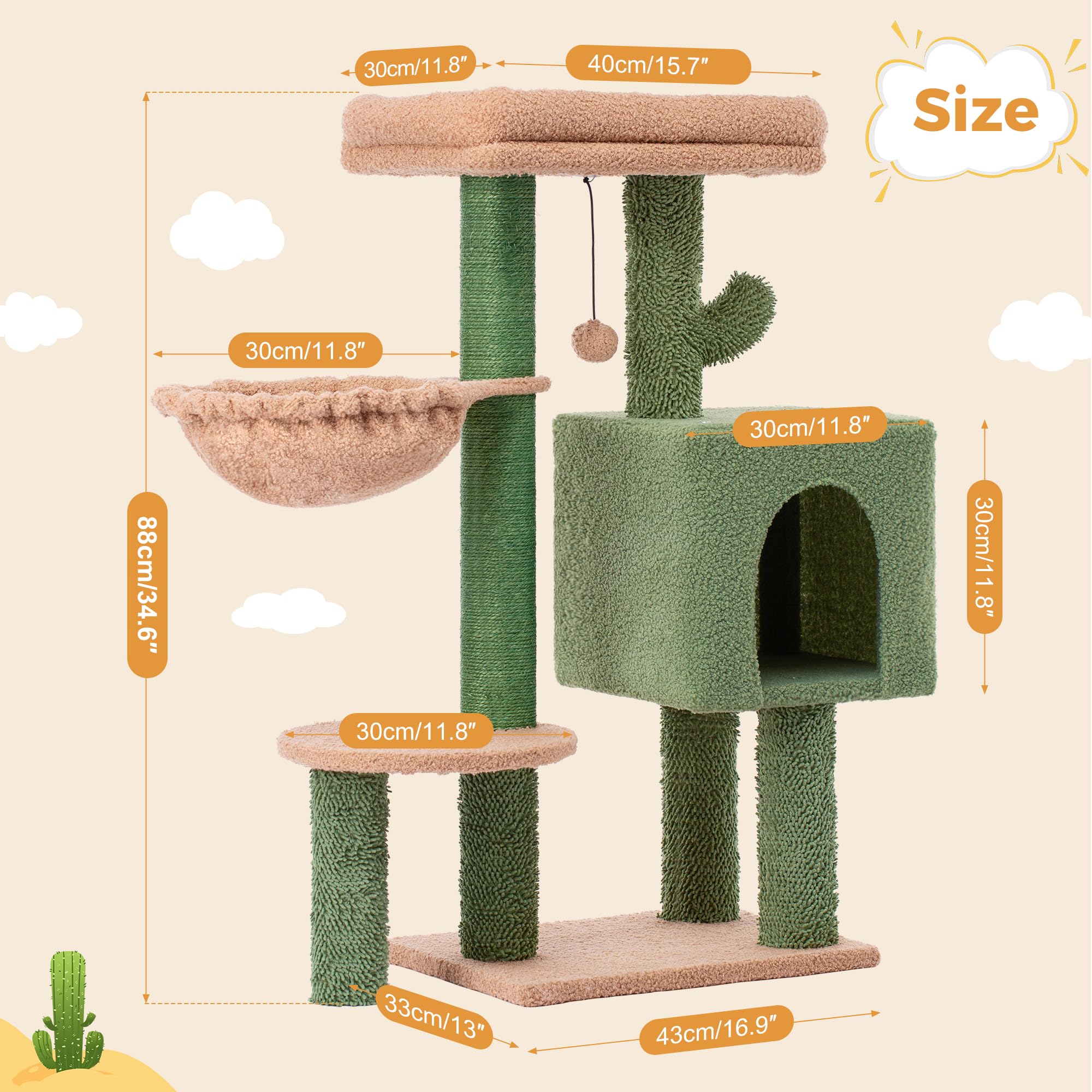 Meowrista poste rascado cactus: poste de sisal largo para estirarse y afilar uñas.