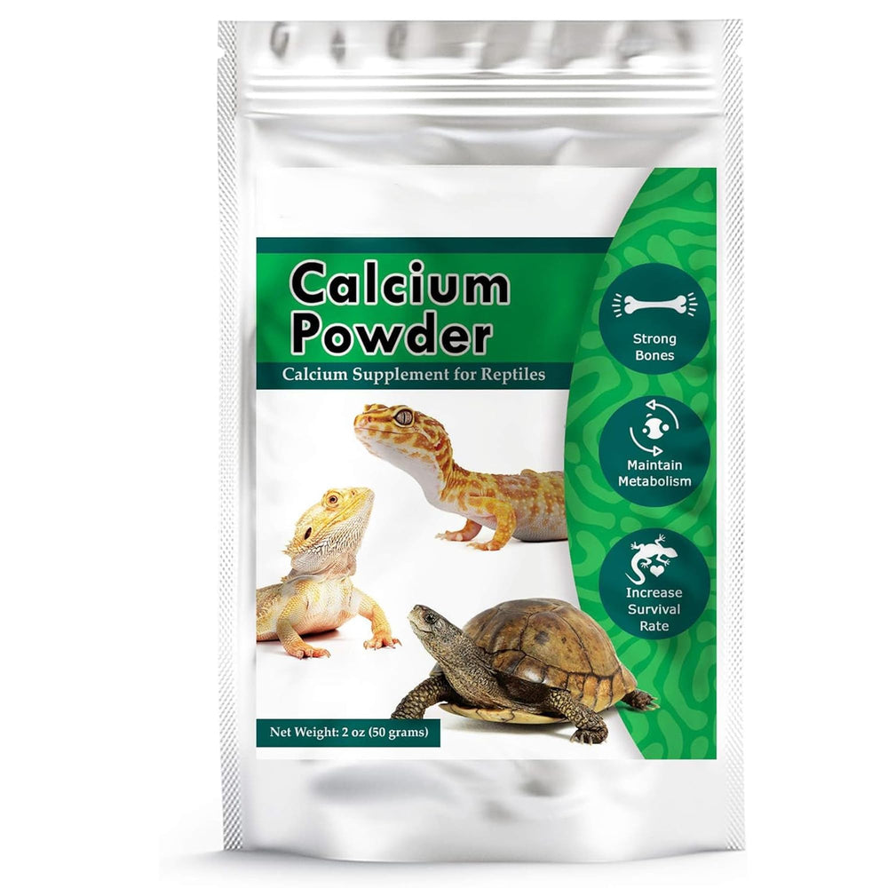 Meric Cocoo polvo calcio para reptiles, empaque práctico para almacenamiento.