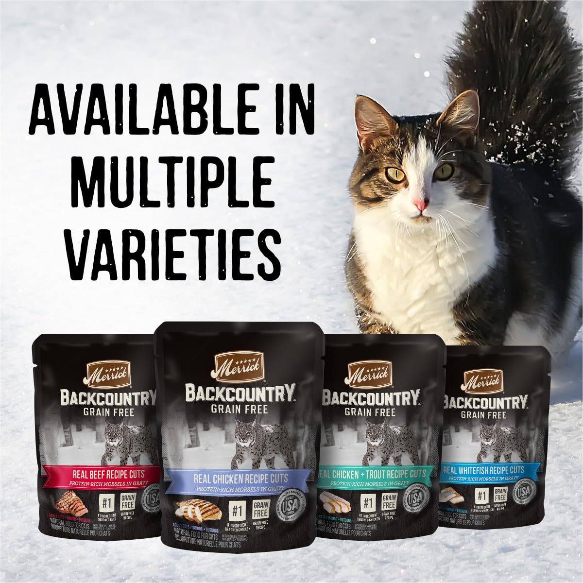 Porciones individuales Merrick Backcountry, alta proteína para gatos