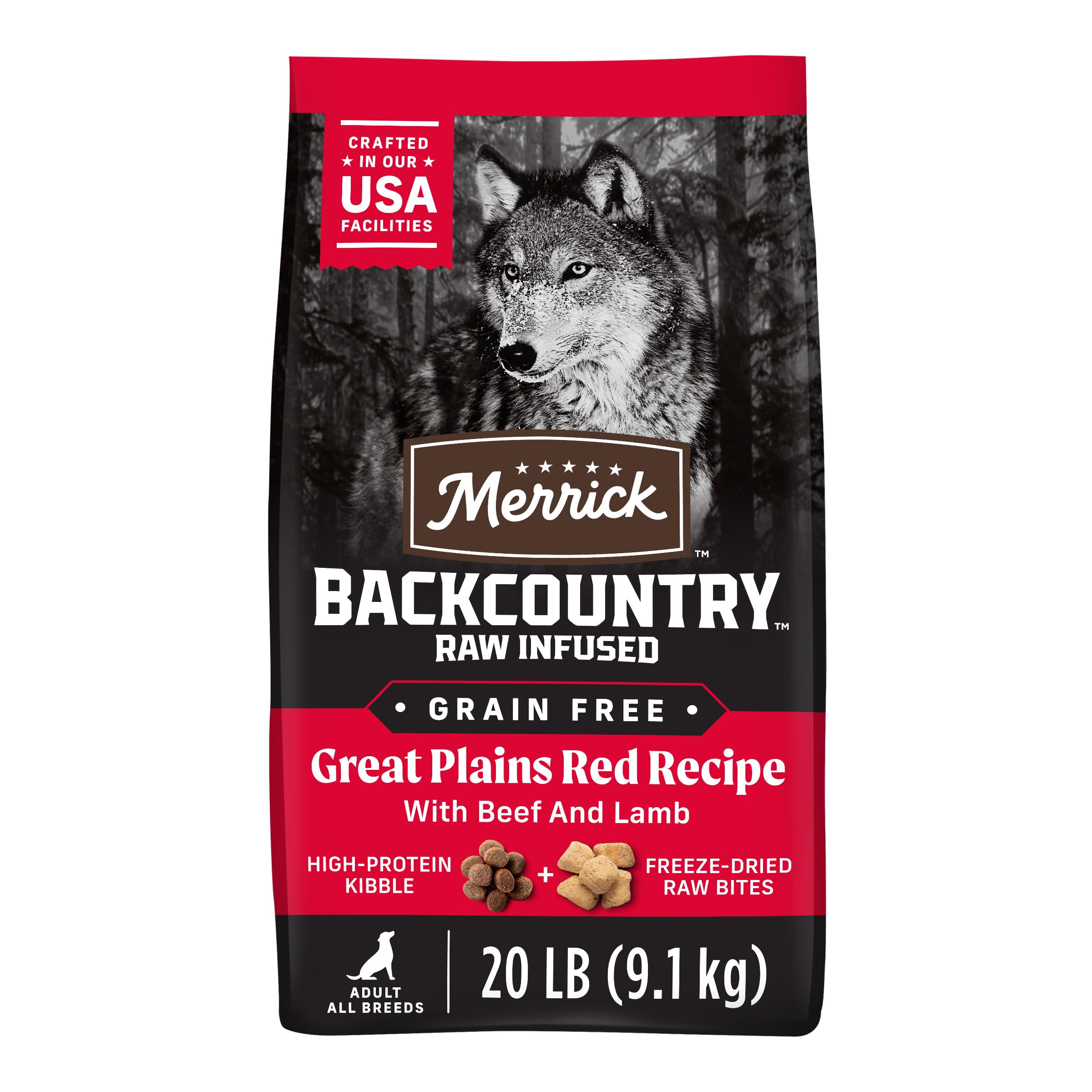 Merrick Backcountry Great Plains Red, bolsa 20 lb; ideal para perros activos sin gluten
