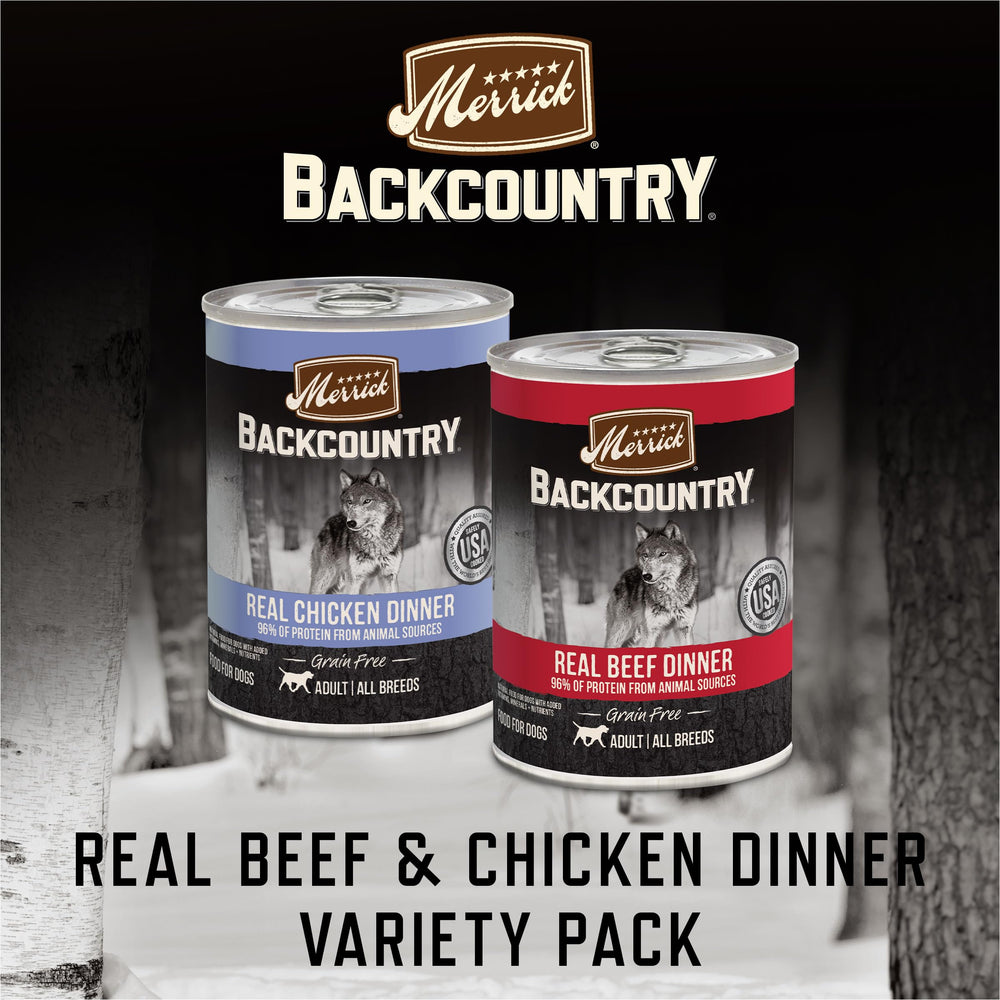 Merrick Backcountry: lata resistente carne real para perros.