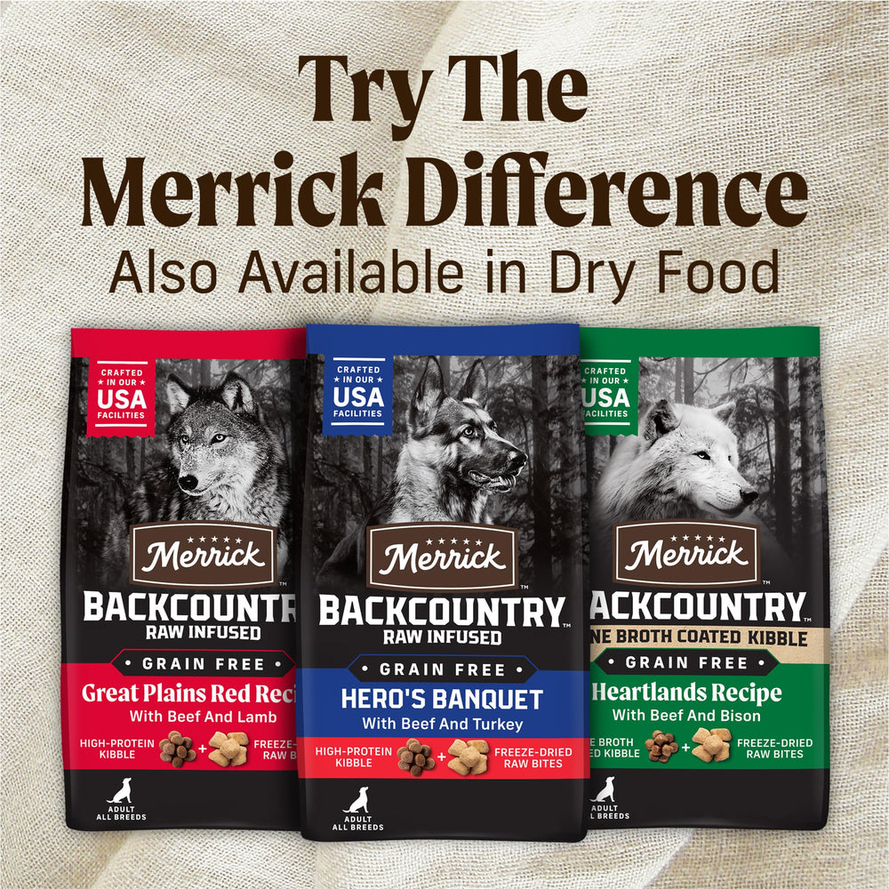 Merrick Backcountry: sin granos ni gluten, opción conveniente para comidas mixtas.
