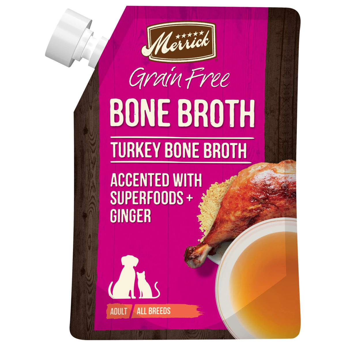 Merrick Caldo de Pavo sin Granos, envase 16 oz, añade humedad a las comidas