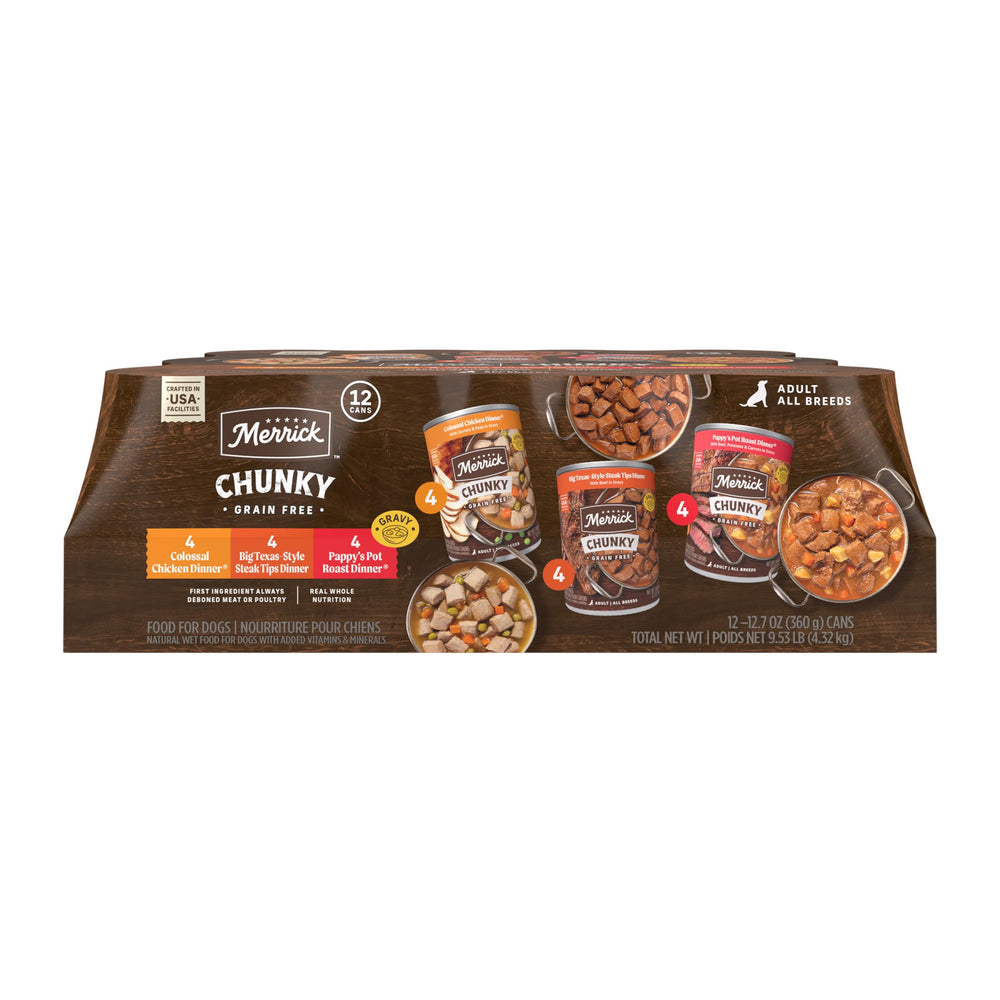 Merrick Chunky bistec texano en lata: trozos grandes para sabor y textura.