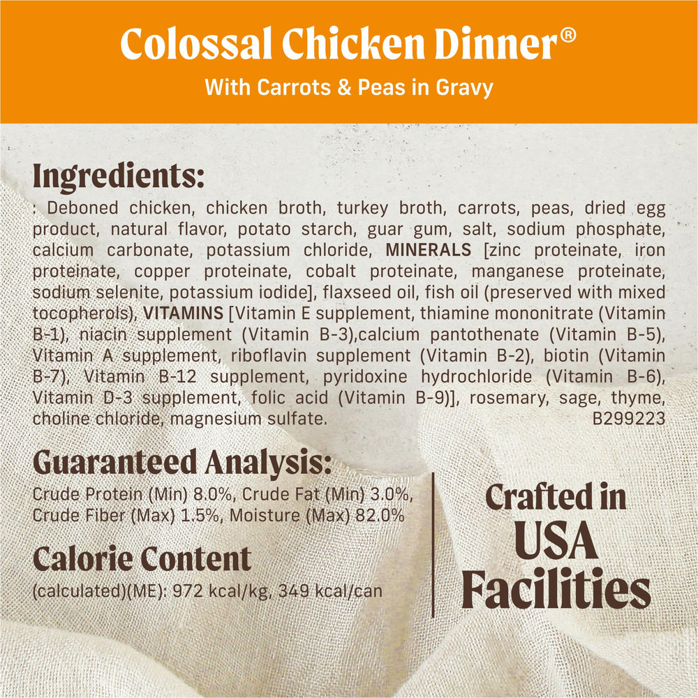 Merrick comida húmeda con pollo real y vegetales para paladar sensible.