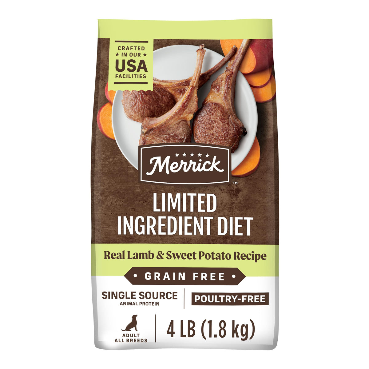 Merrick cordero deshuesado y patata dulce en bolsa de 4 libras, proteína principal