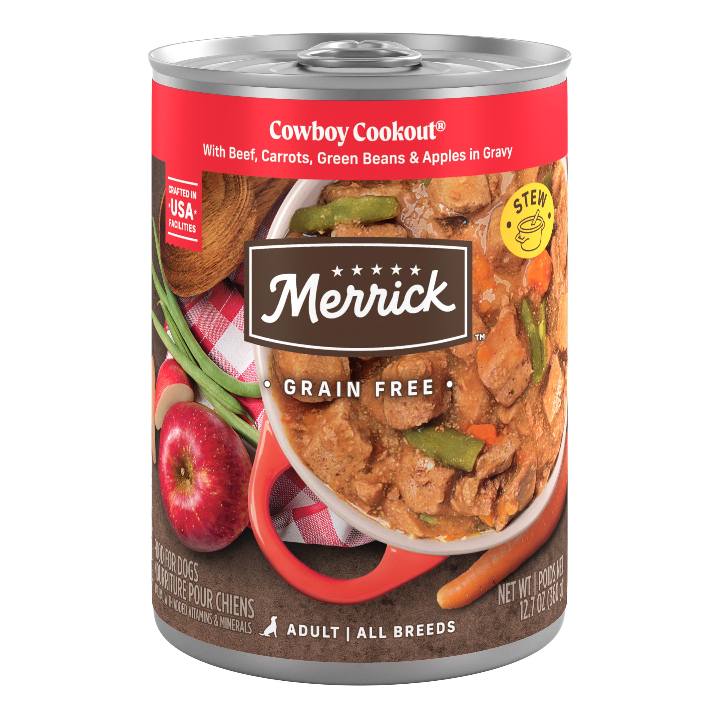 Merrick Cowboy Cookout en lata, sabor intenso para la comida diaria de tu perro.