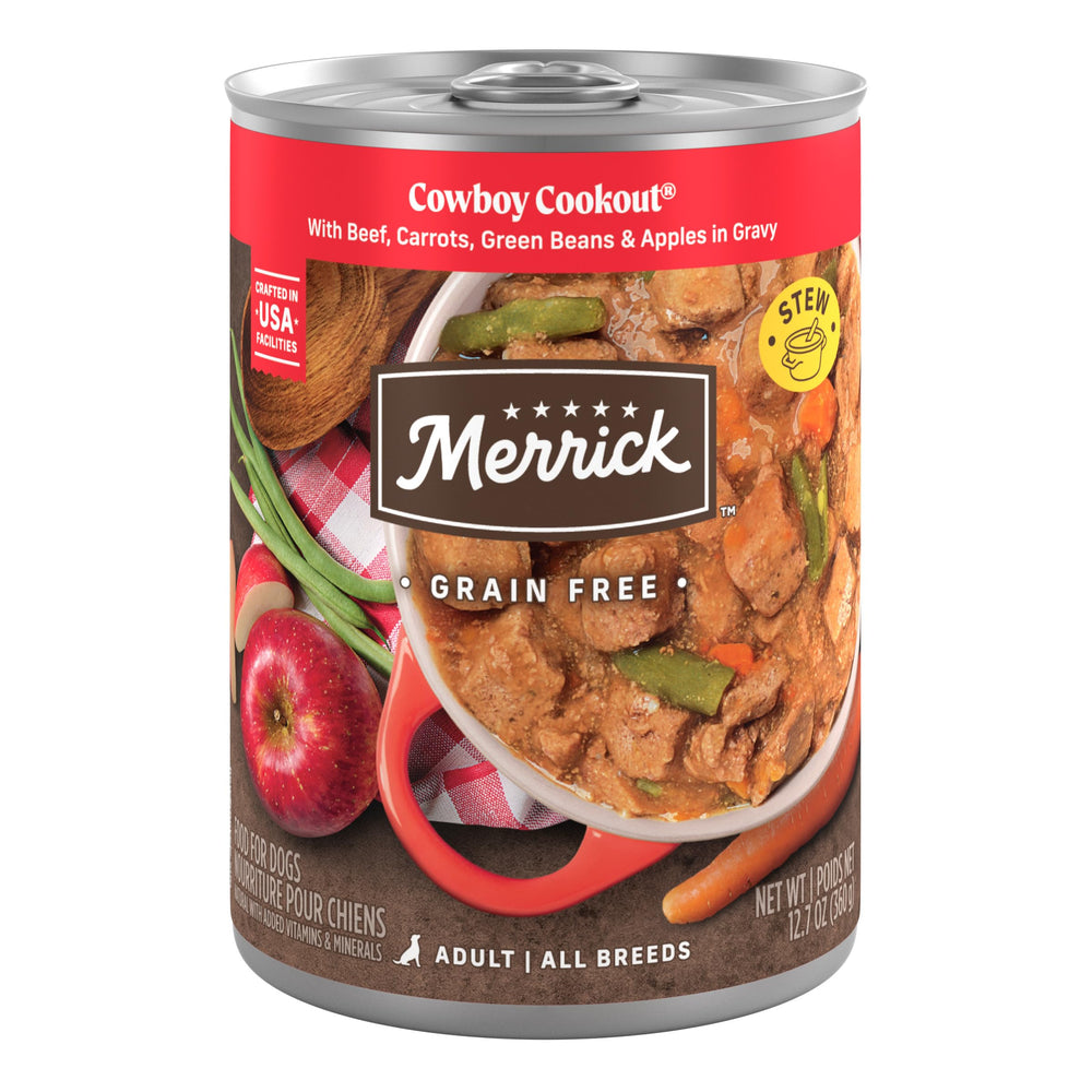 Merrick Cowboy Cookout en lata, sabor intenso para la comida diaria de tu perro.