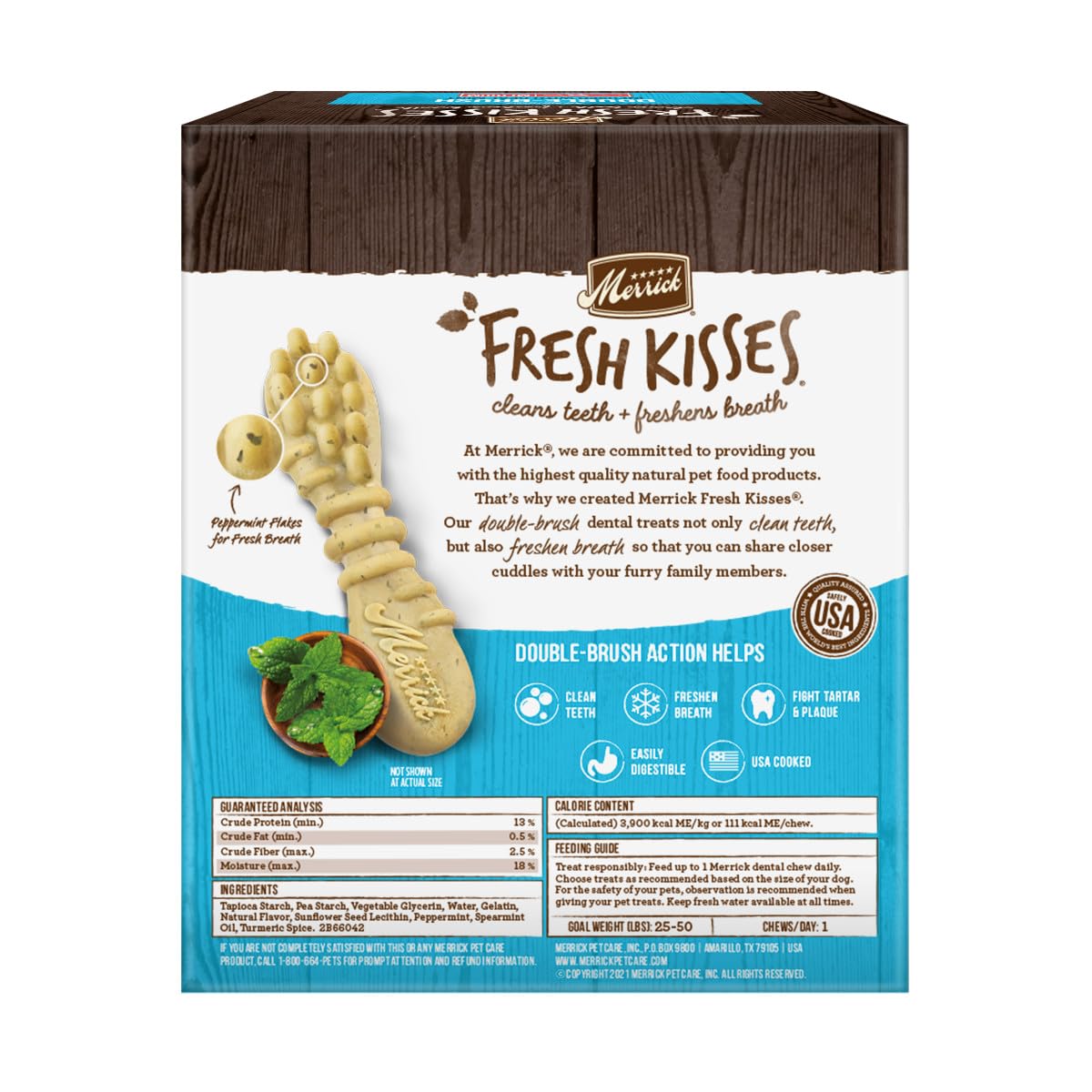 Merrick Fresh Kisses con copos de menta y sabor refrescante.