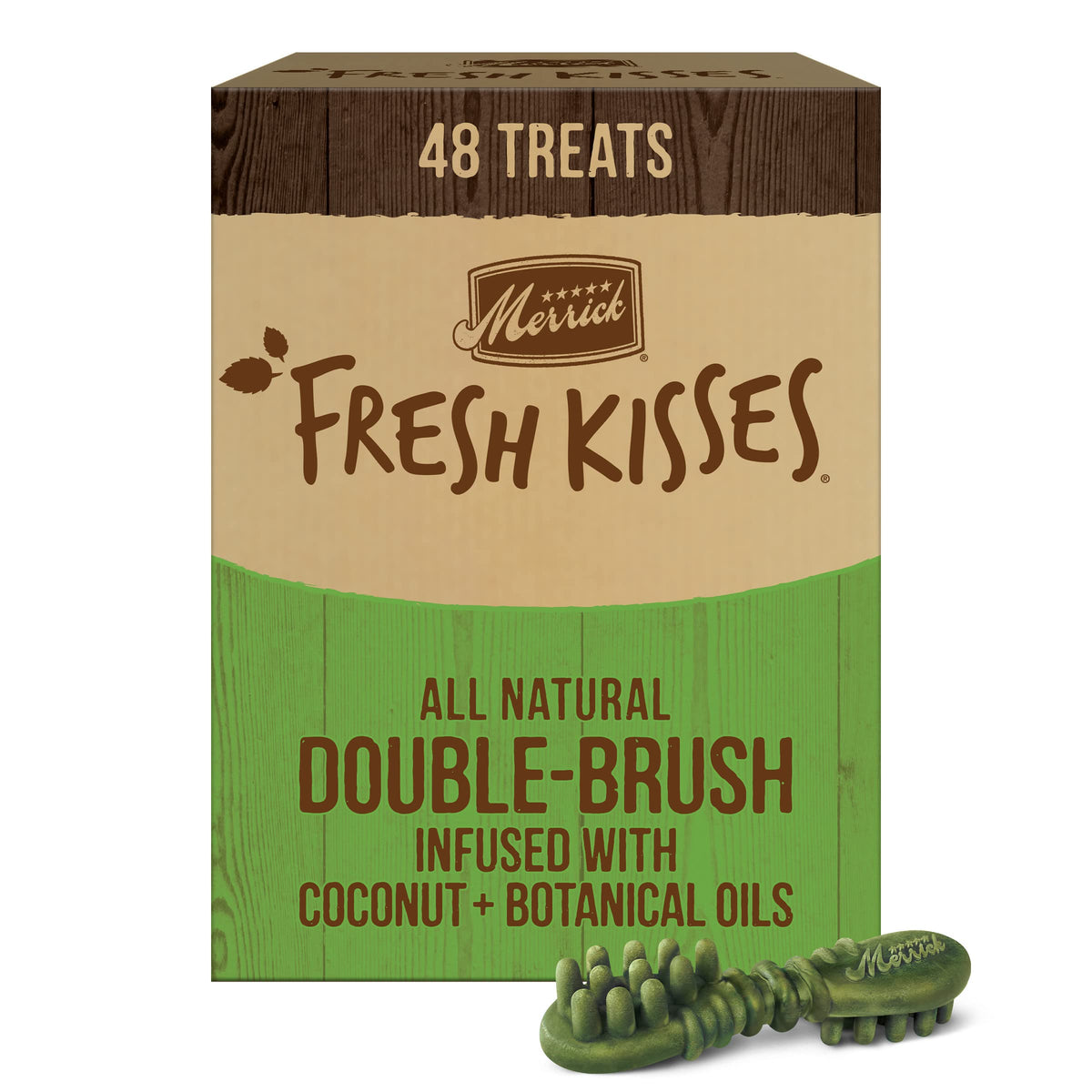 Merrick Fresh Kisses masticables dentales en empaque de 48 unidades, lista para compra.