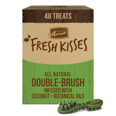 Merrick Fresh Kisses masticables dentales en empaque de 48 unidades, lista para compra.