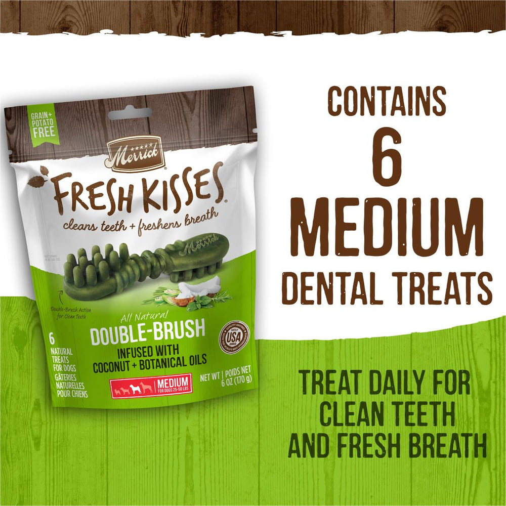Merrick Fresh Kisses snack dental suave y sabroso para perros.