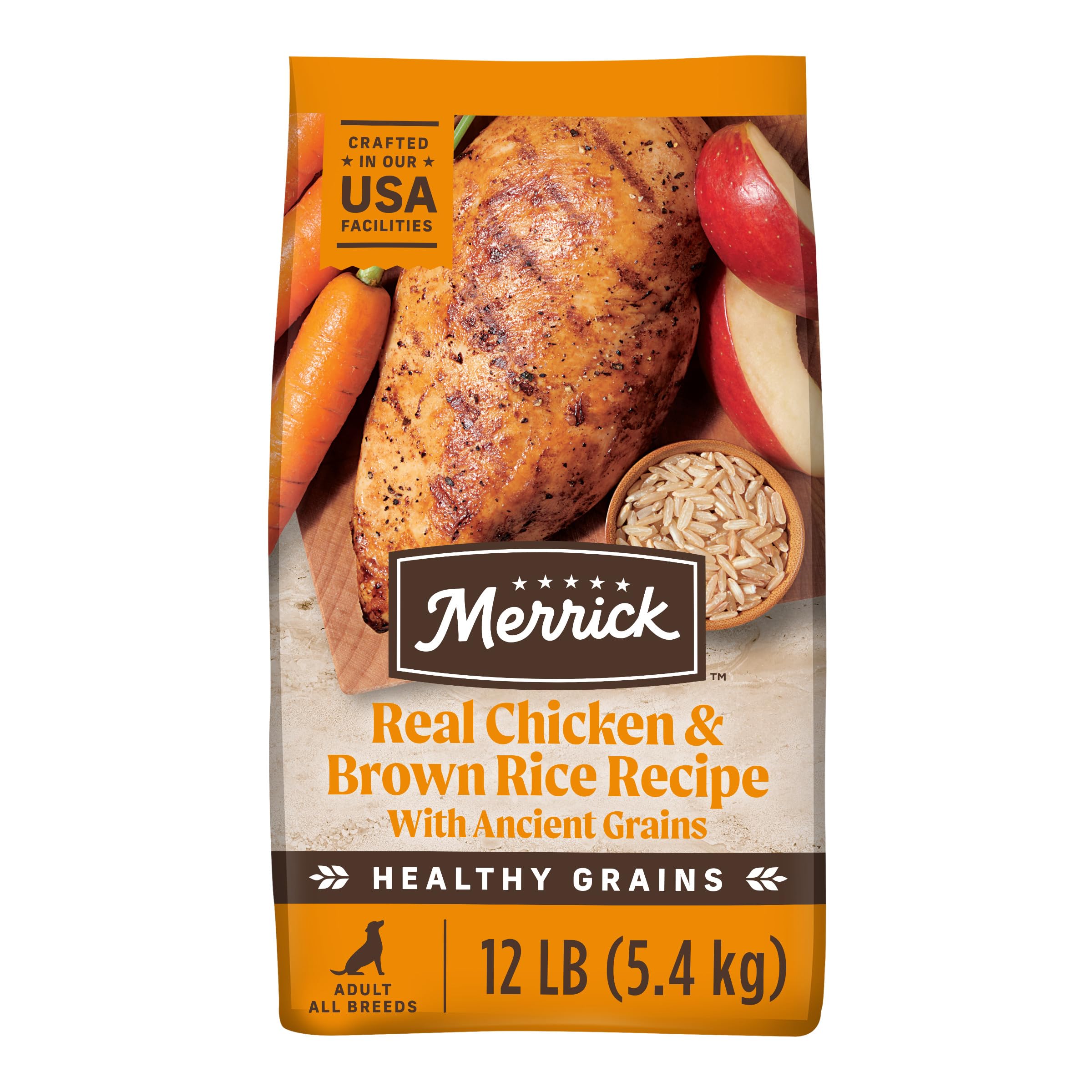 Merrick Healthy Grains, bolsa frontal para perro, alimento completo para energía diaria