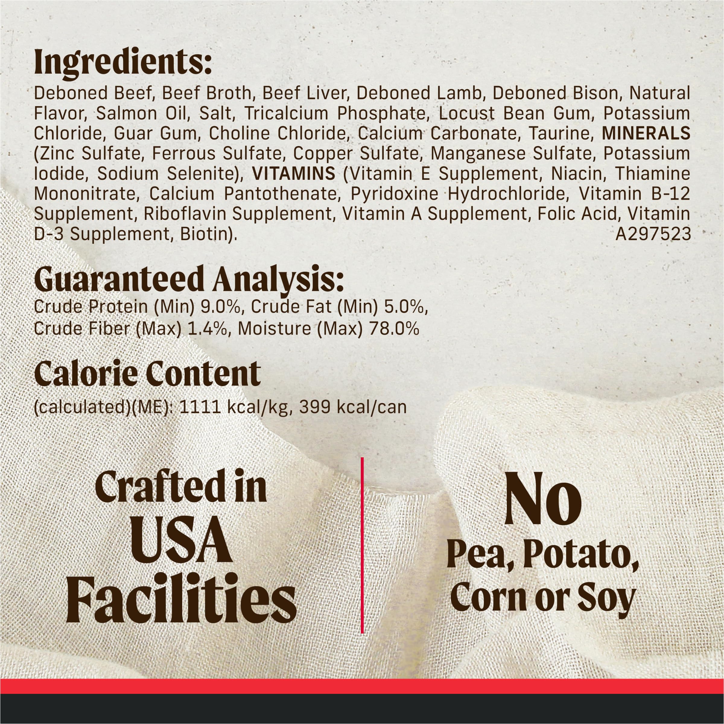 Res deshuesada, primer ingrediente; Merrick prioriza proteínas de origen animal.