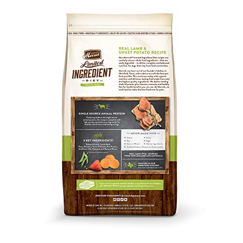 Merrick ingredientes clave, una proteína, cordero, para dietas sensibles