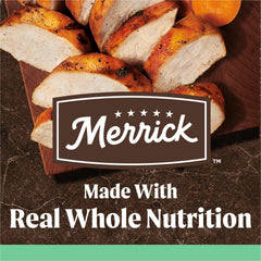 Merrick kibble crujiente con proteína alta para energía diaria.