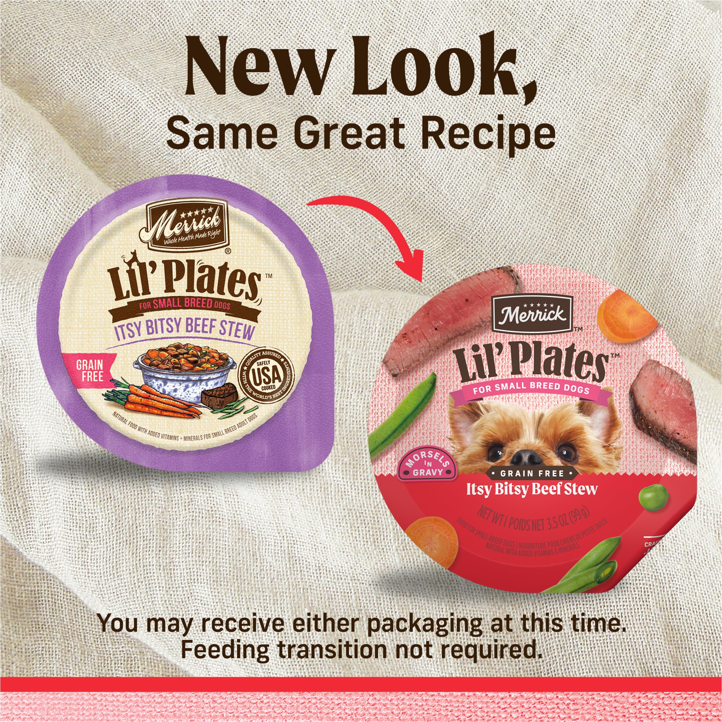 Merrick Lil’ Plates alto en proteína para perros pequeños y activos.