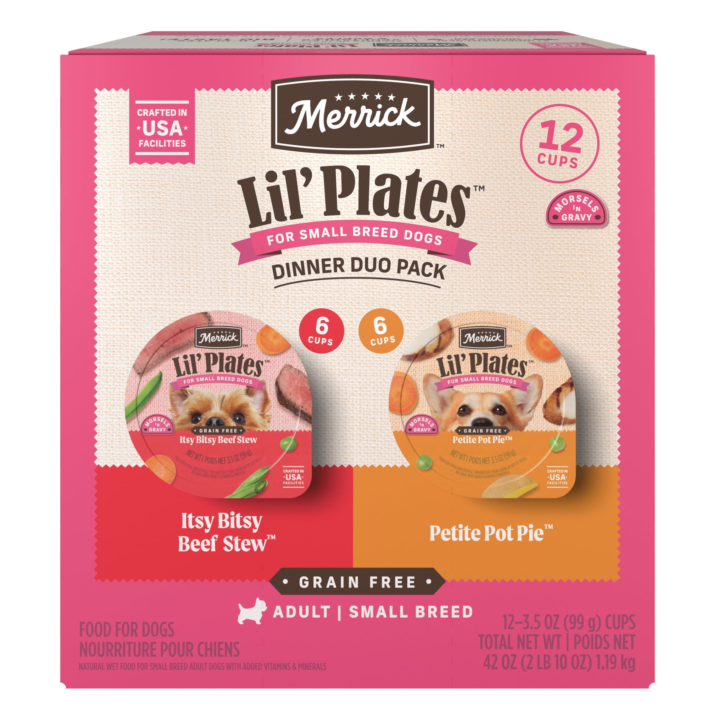 Merrick Lil’ Plates: ternera en guiso para perros pequeños, sabor y proteína.