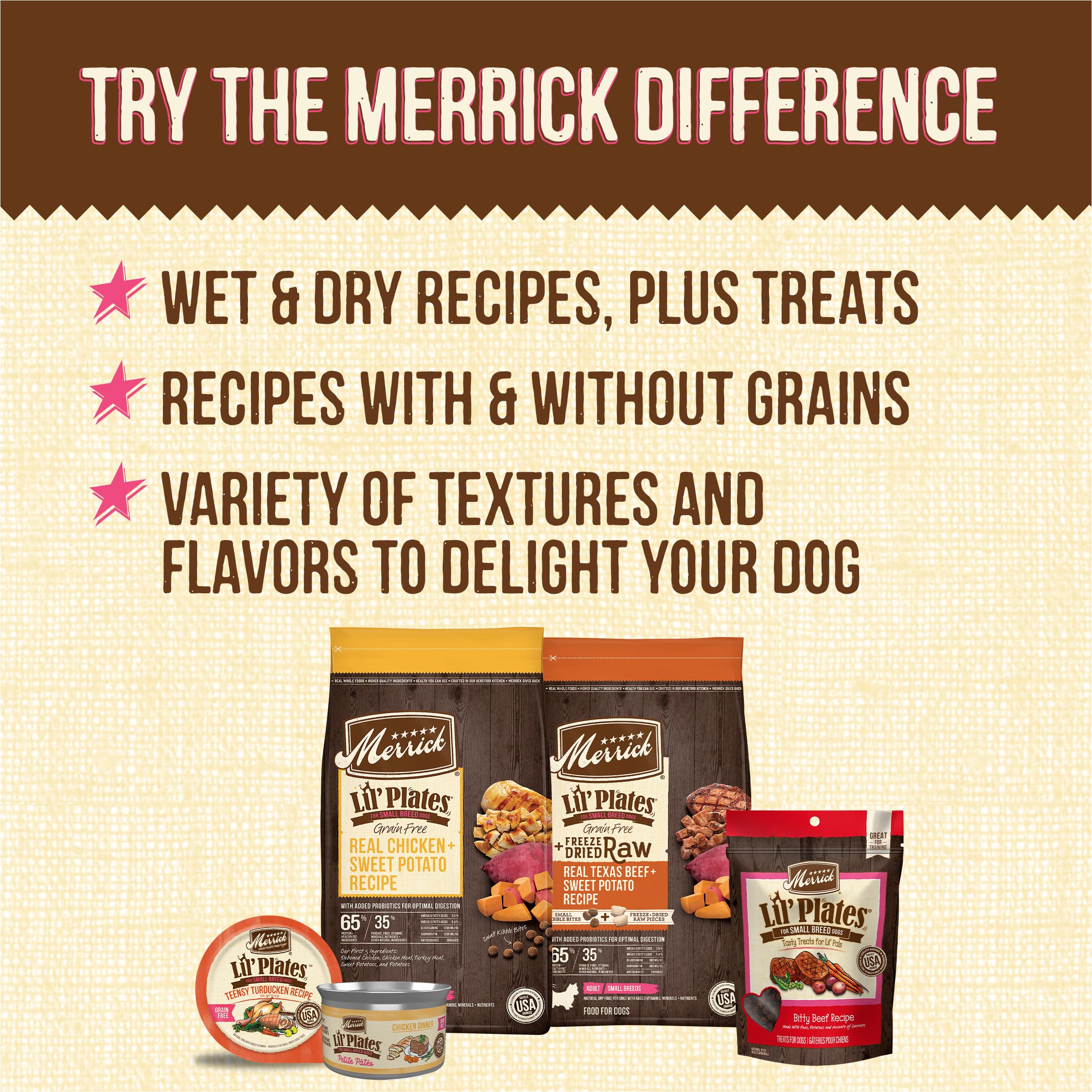 Ingredientes naturales en Merrick Lil’ Plates para perros pequeños