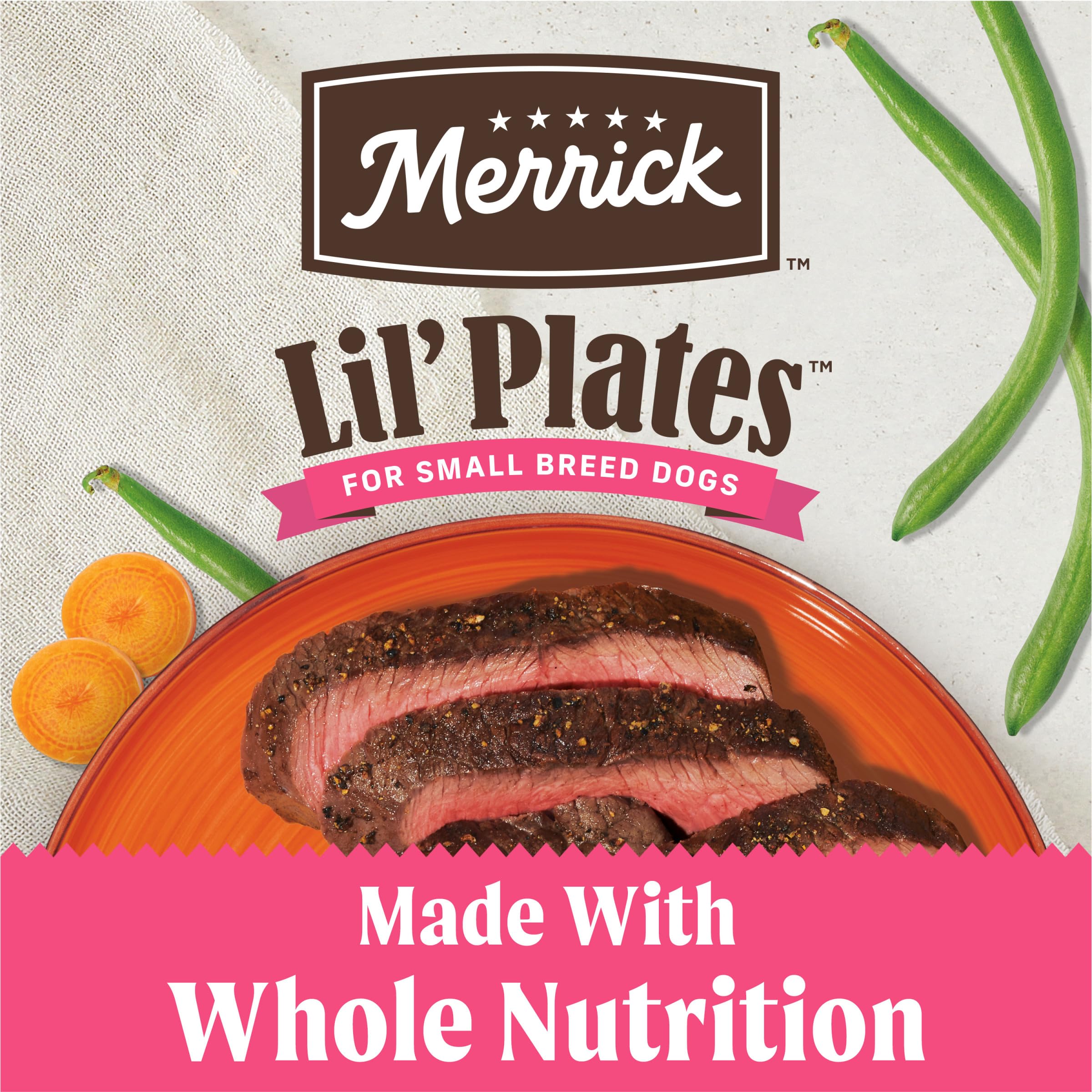 Merrick Lil’ Plates pavo real: opción suave para perros pequeños.