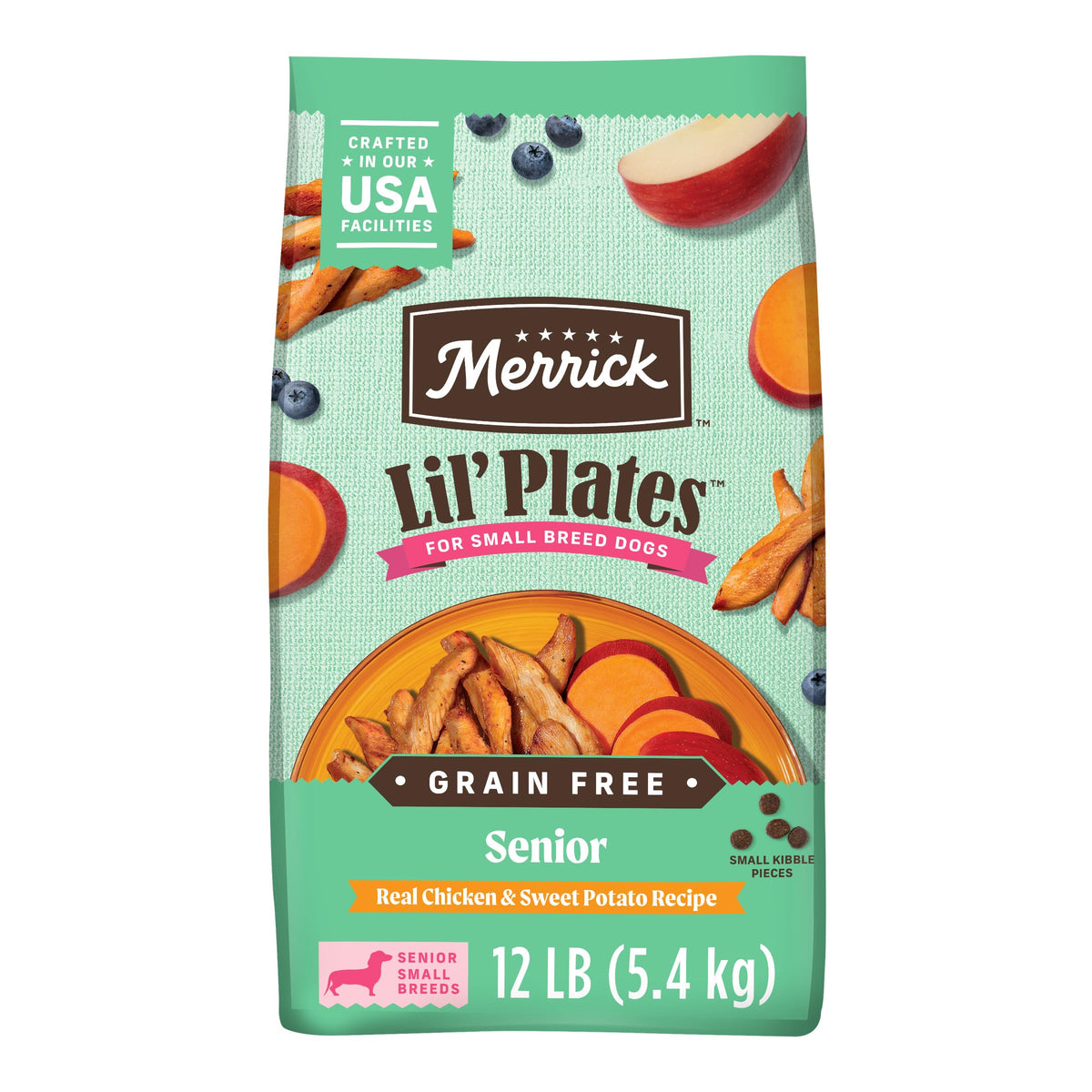 Merrick Lil’ Plates Senior frente de bolsa para perros pequeños