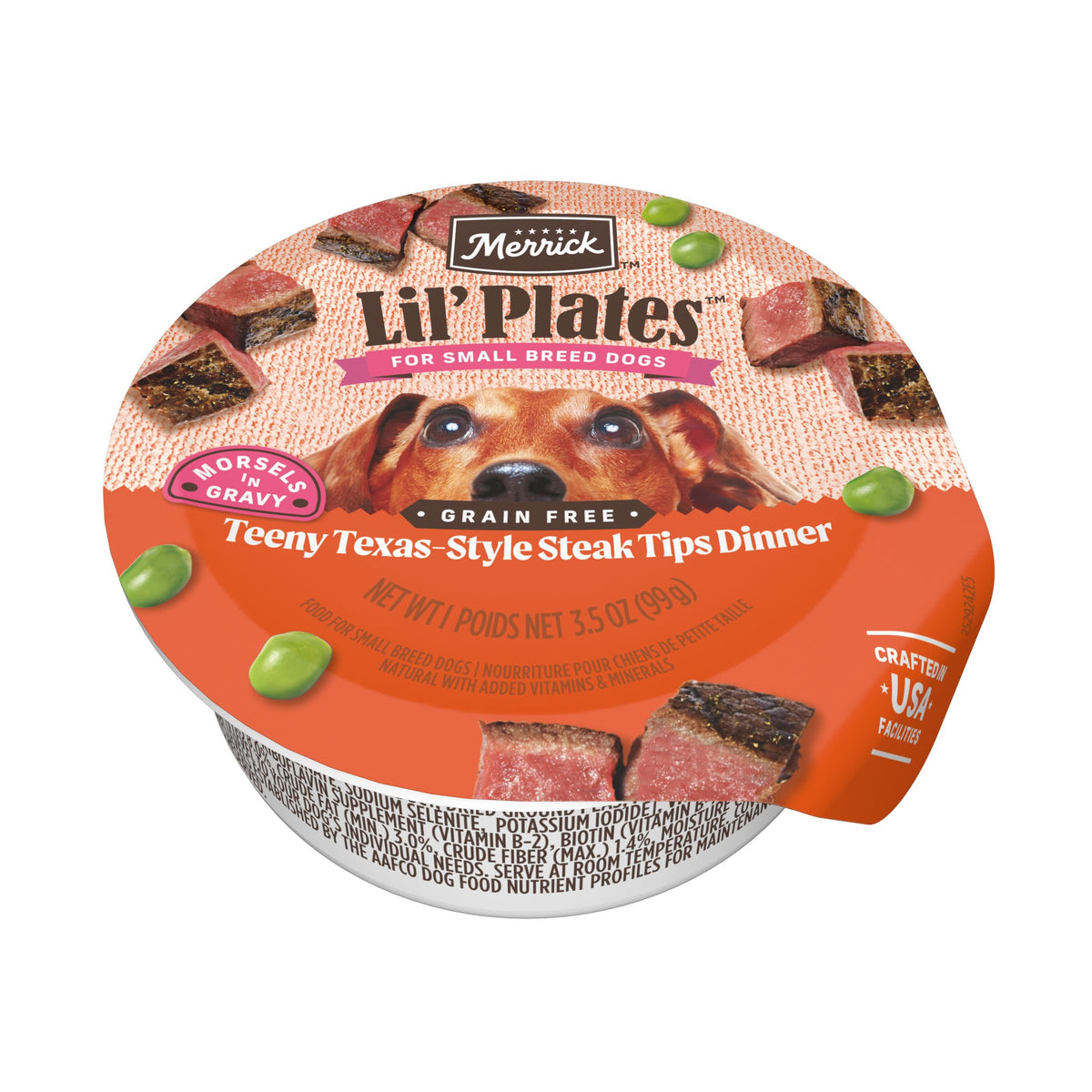 Merrick Lil’ Plates: tarrina de filete Texas ideal como comida principal para perros pequeños.